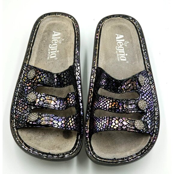 Alegria Women's Black Iridescent Leather Kacee Magnetic Sandals Sz 5.5 2320 - Picture 15 of 16